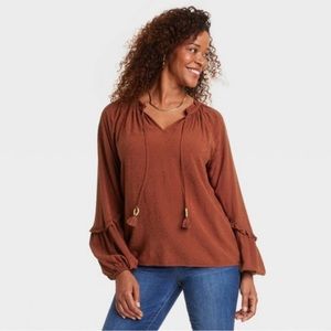 NWT Knox Rose Balloon Long Sleeve Blouse / Brown / Size: Medium